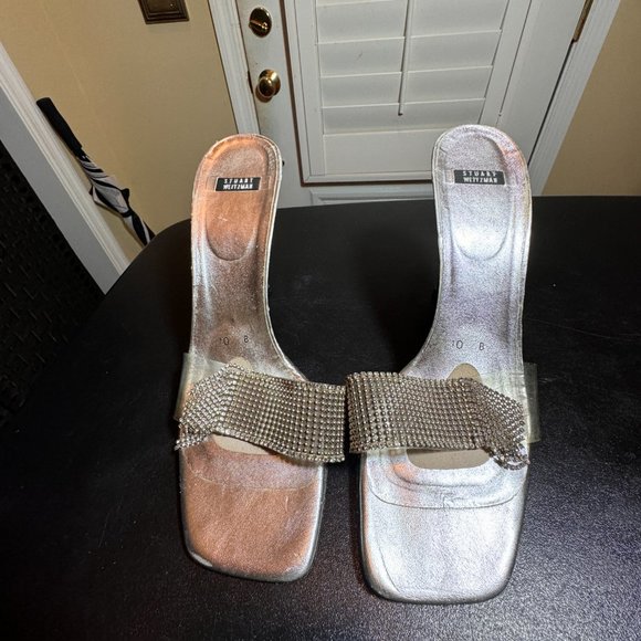 Stuart Weitzman size 10 silver sandal slipper - Picture 4 of 11